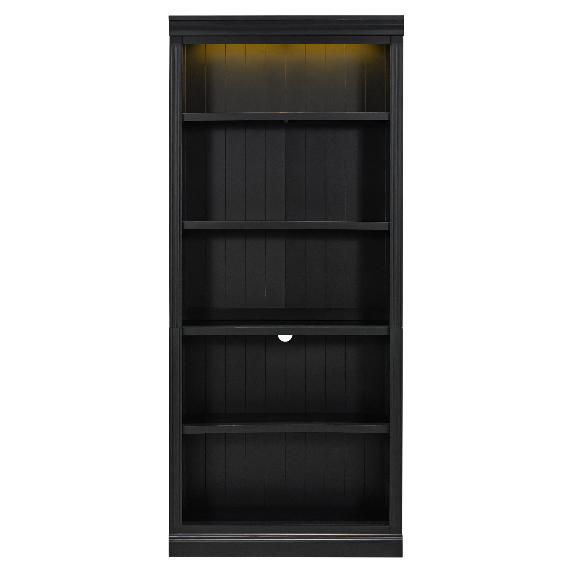 Harper & Bright Designs Tall Wood Bookcase with Light Strip, 5 Tier Bookshelves with Adjustable Shelves, Free Standing Storage Organizer for Home Office, Black