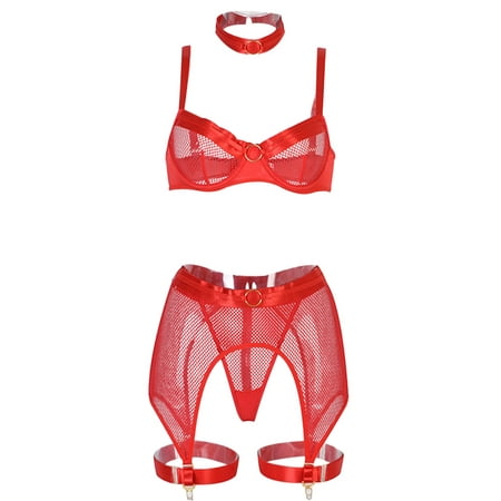

Tregren Women Lingerie Set with Garter Belts Flower Lace Bra Panty