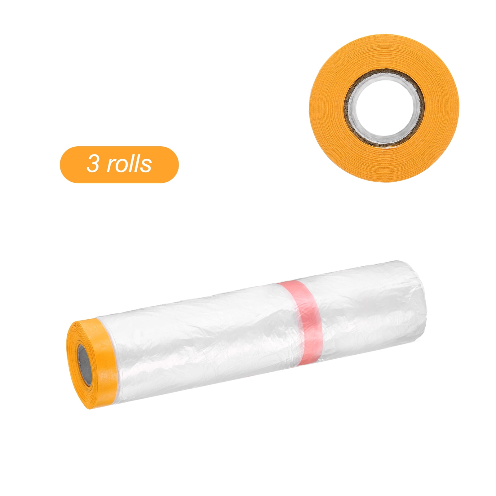 Uxcell 3 Rolls Pre-Taped Masking Film 157.5"x65.6ft Double Adhesive Tape and Drape Painters Plastic Drop Cloth Film with Tape Plastic Sheeting for Automotive Painting Covering
