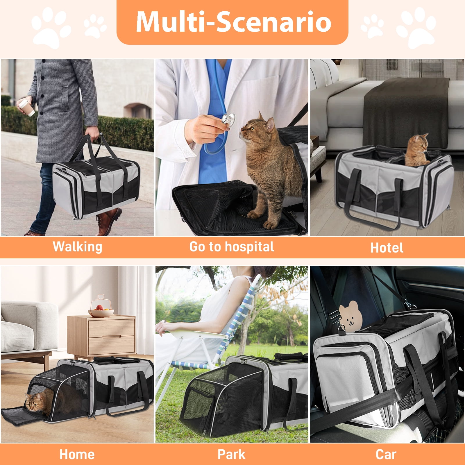 LitaiL Cat Carrier for 2 Cats, 2-in-1 Double Pet Carrier with 2 Litter Boxes, Portable Soft Sided Dog Carrier for Traveling, Gray