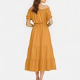 thumbnail image 6 of gakvbuo Summer Dress For Women Maxi Dress Peplum Dress Ladies Elegant Summer One-shoulder Solid Color Short Sleeve Elastic Waist Women's Dress, 6 of 9