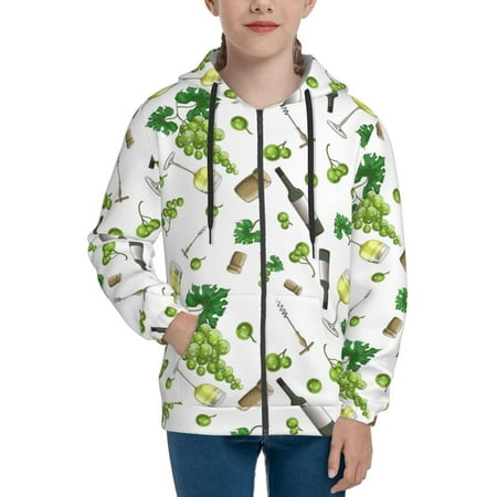 

Hoodies for Women Green Wine Print Long Sleeve Sweatshirt Drawstring Zip Up Hoodie with Pockets Teen Girl Clothes