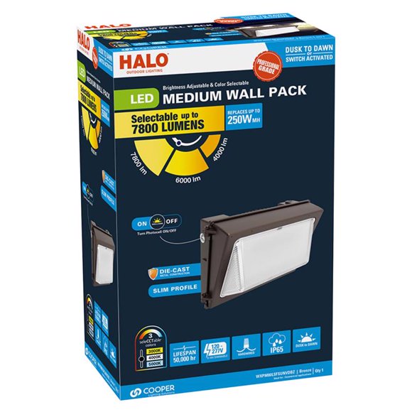 Lámpara de pared de seguridad LED Halo Dusk to Dawn, color bronce, 7800 lm