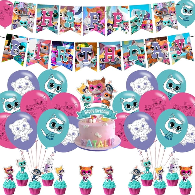 Artículos de fiesta para fiesta de cumpleaños con temática de Super Kitties de Karg
