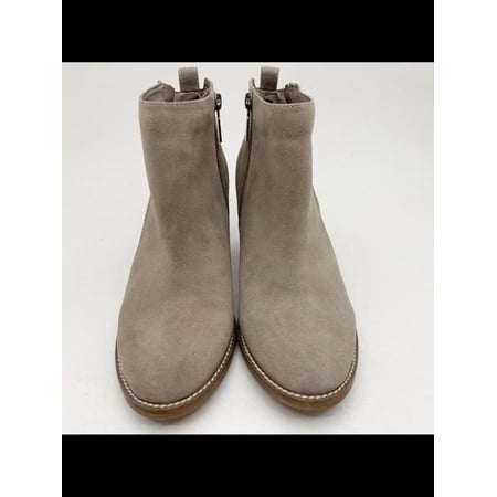 AQUA COLLEGE Womens Beige Western Style Waterproof Cushioned Zipper Accent Nancy Almond Toe Block Heel Zip-Up Leather Booties M