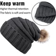 thumbnail image 2 of Gorro de invierno para mujer de 2 piezas con pompón, gorro de punto cálido con forro polar, 2 of 5
