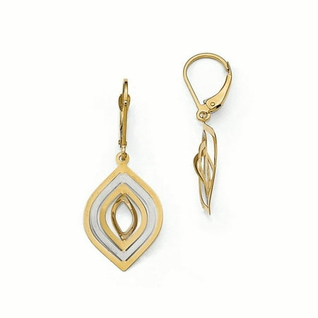 14k with Rhodium Polished Leverback Earrings