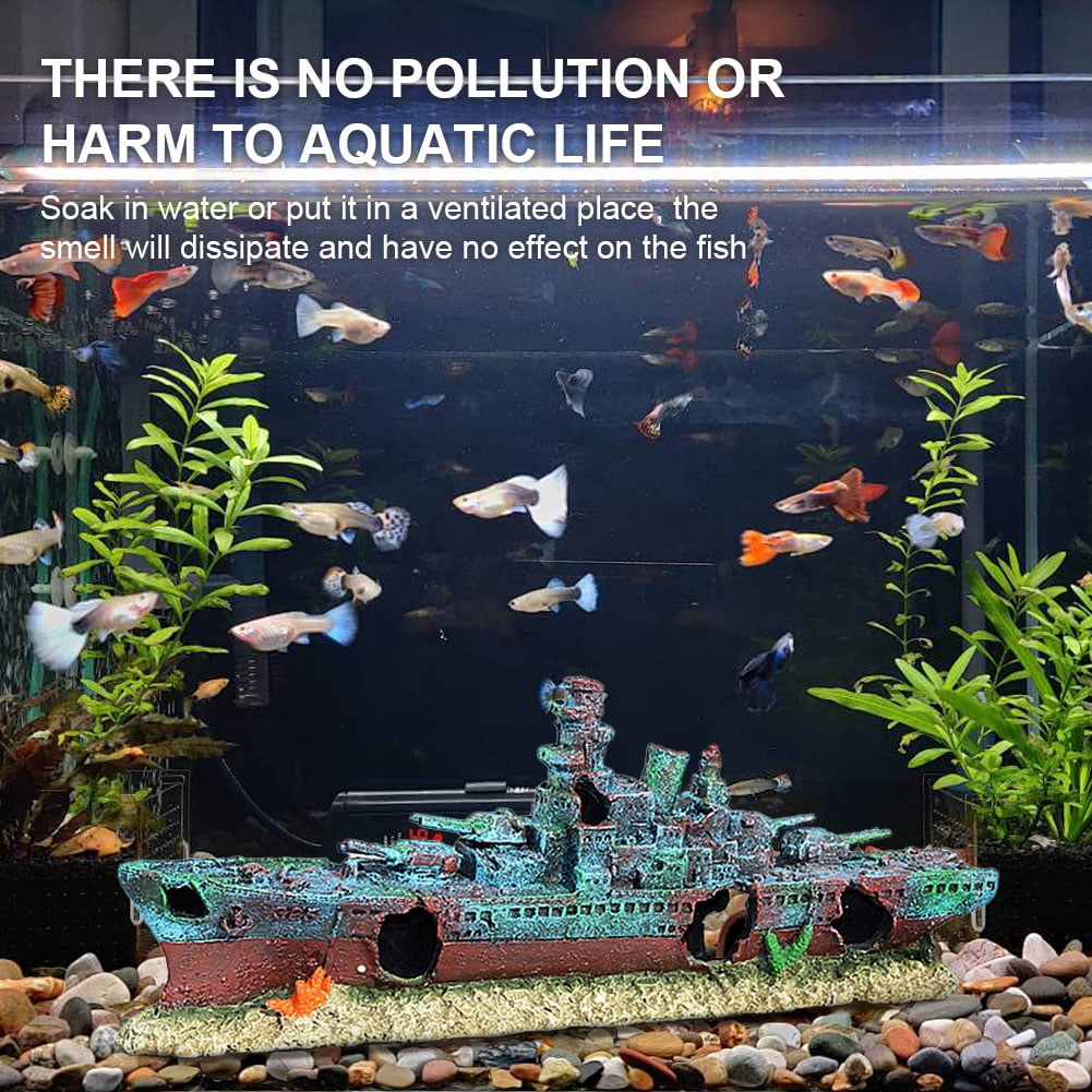 golytefs Aquarium Resin Sunken Pirate Ship Multifunction Creative Warship Wreckage Reusable Shipwreck Decorations for Fish Tank Cave Decor Accessories