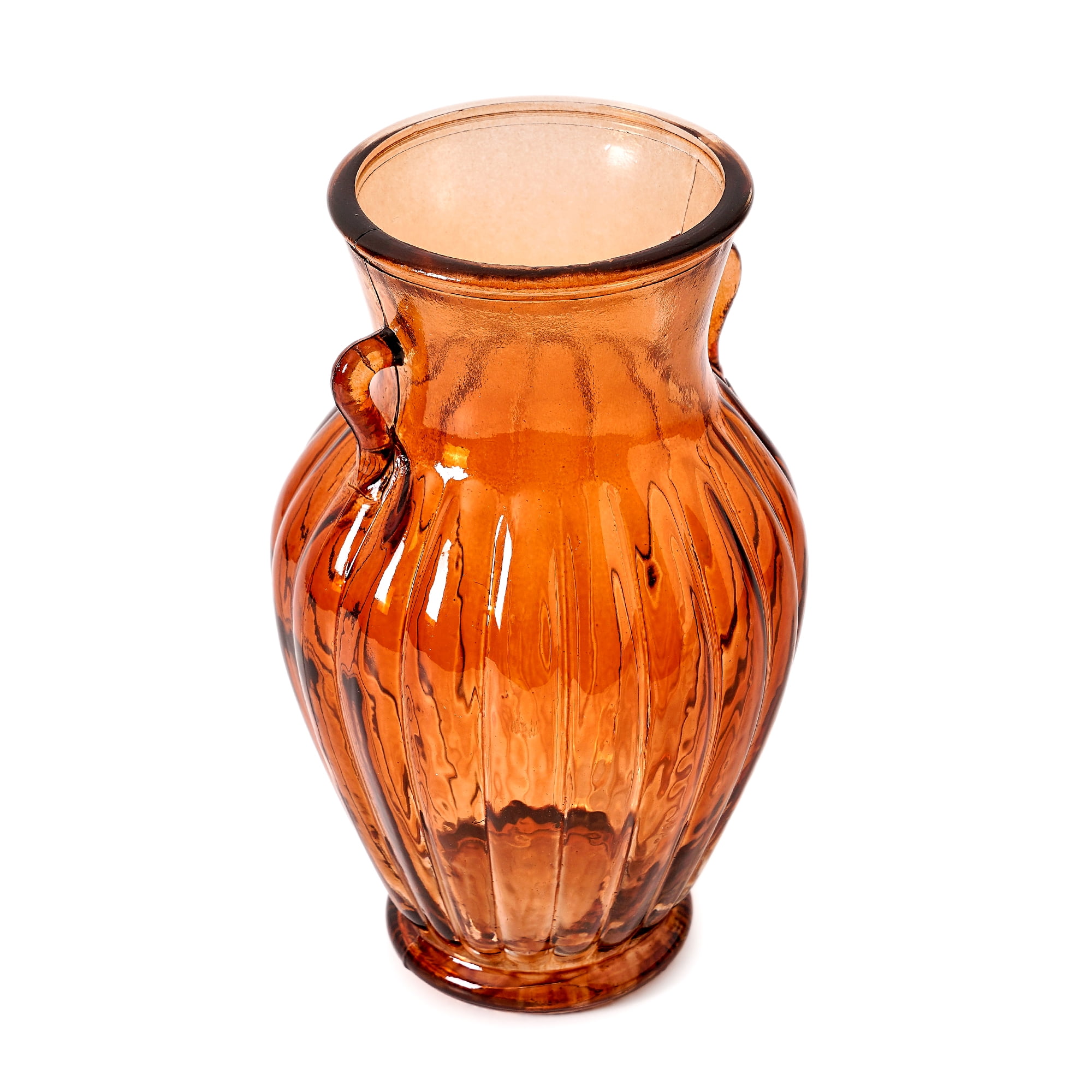 (2 pack) Beautiful Amber Glass Flower Vase for Fresh or Artificial Flowers - Home Decor Centerpiece by Drew Barrymore 8" X 5"