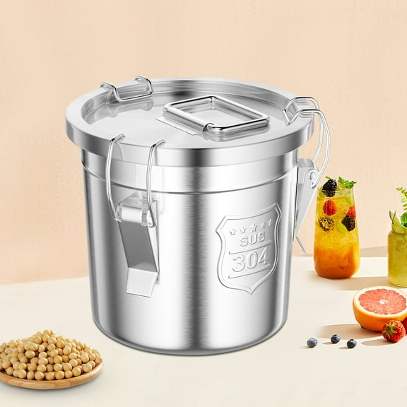 Food-Grade 304 and 201 Stainless Steel Storage Bucket with a Lid 202 Ounces Firmly Welded Handle for Storing Various Dry/Wet Items 8.86*8.07in