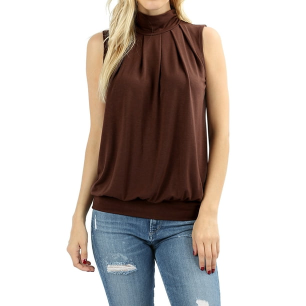Download TheLovely - Women Sleeveless Mock-TurtleNeck Pleated Top ...