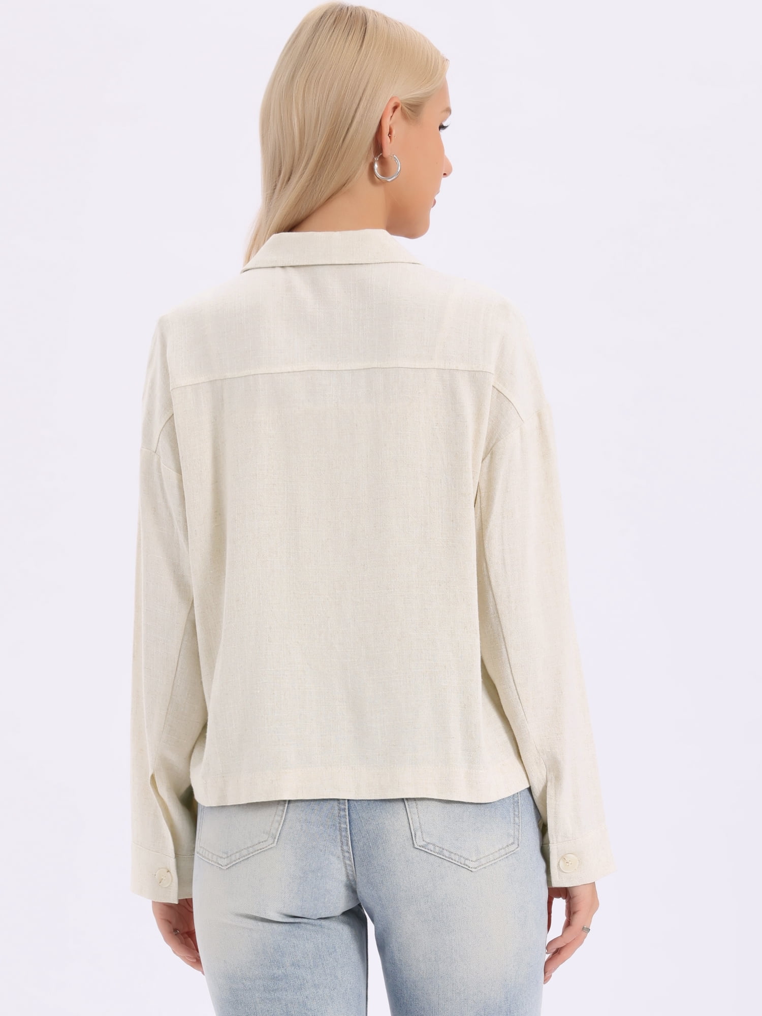 DARING DIVA Women's Long Sleeve Button Down Lapel Jacket With Pockets XS Beige