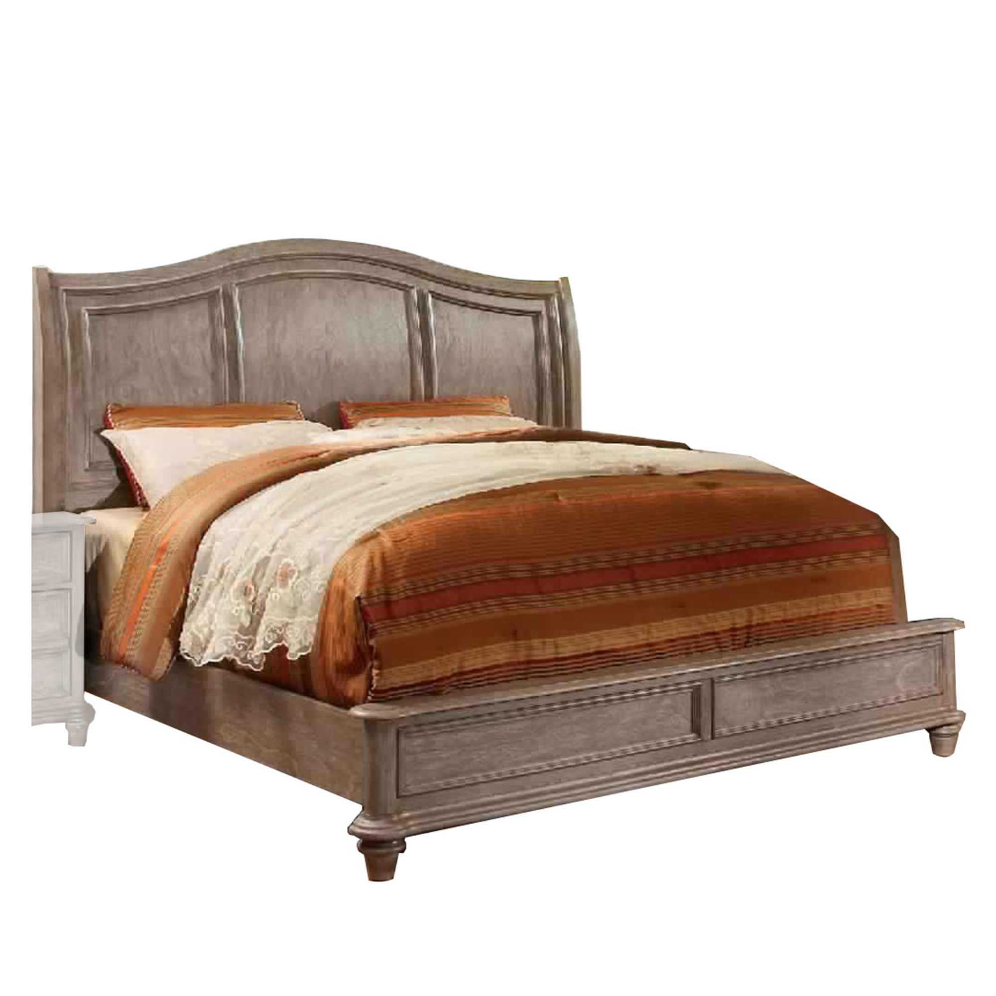 Panel Design Eastern King Size Bed with Camelback Headboard, Brown