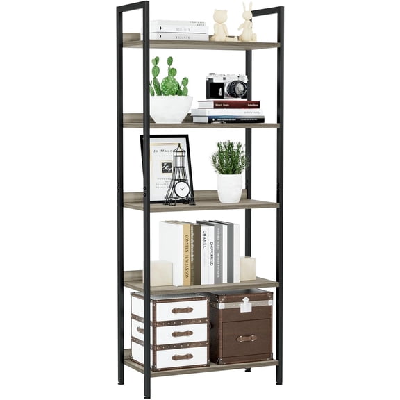 Bookshelf, 5 Tier Bookshelves, Home Office Bookcase Shelf Storage Organizer, Free Standing Storage Shelving Unit for Bedroom, Living Room and Home Office, Grey