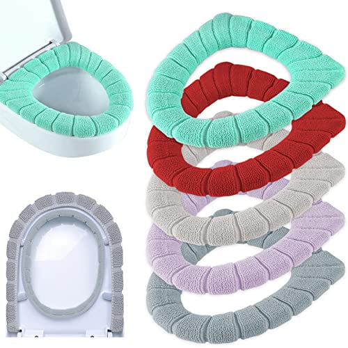 ZeeDix 5 Pcs Thicker Bathroom Soft Toilet Seat Cover PadWarmer Stretchable Fibers Easy