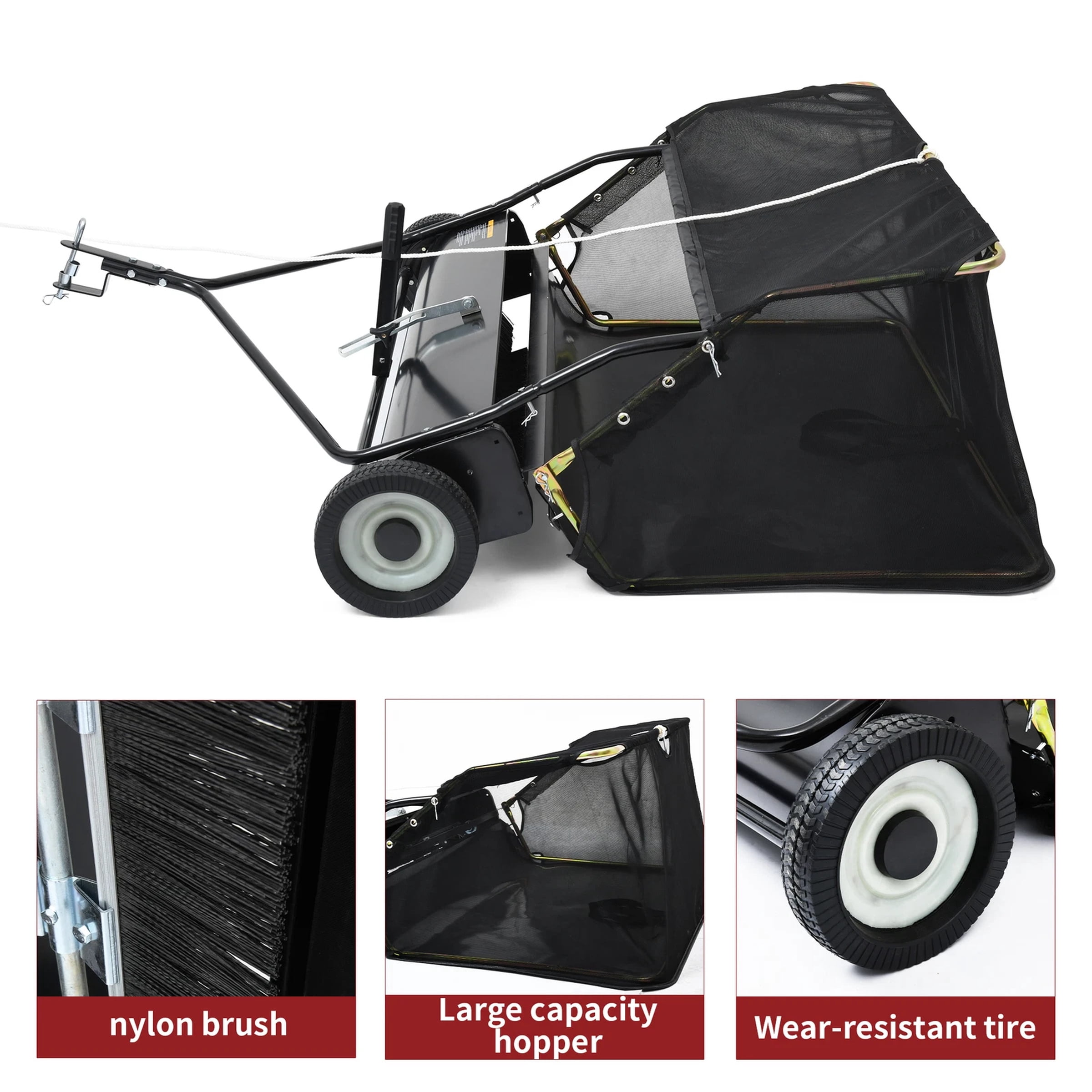 42 inch Tow-Behind Lawn Sweeper Leaf Yard Collector Adjustable Sweeping Height