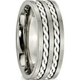 thumbnail image 4 of Titanium/Silver Two-Tone Titanium Antiqued & Brushed With Sterling Silver Braided Inlay 8mm Band (Size 14) Made In China tb216-14, 4 of 5