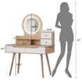 thumbnail image 5 of Natural Wood & White Vanity Set with Round LED Mirror & Solid Wood Legs, 5 of 7
