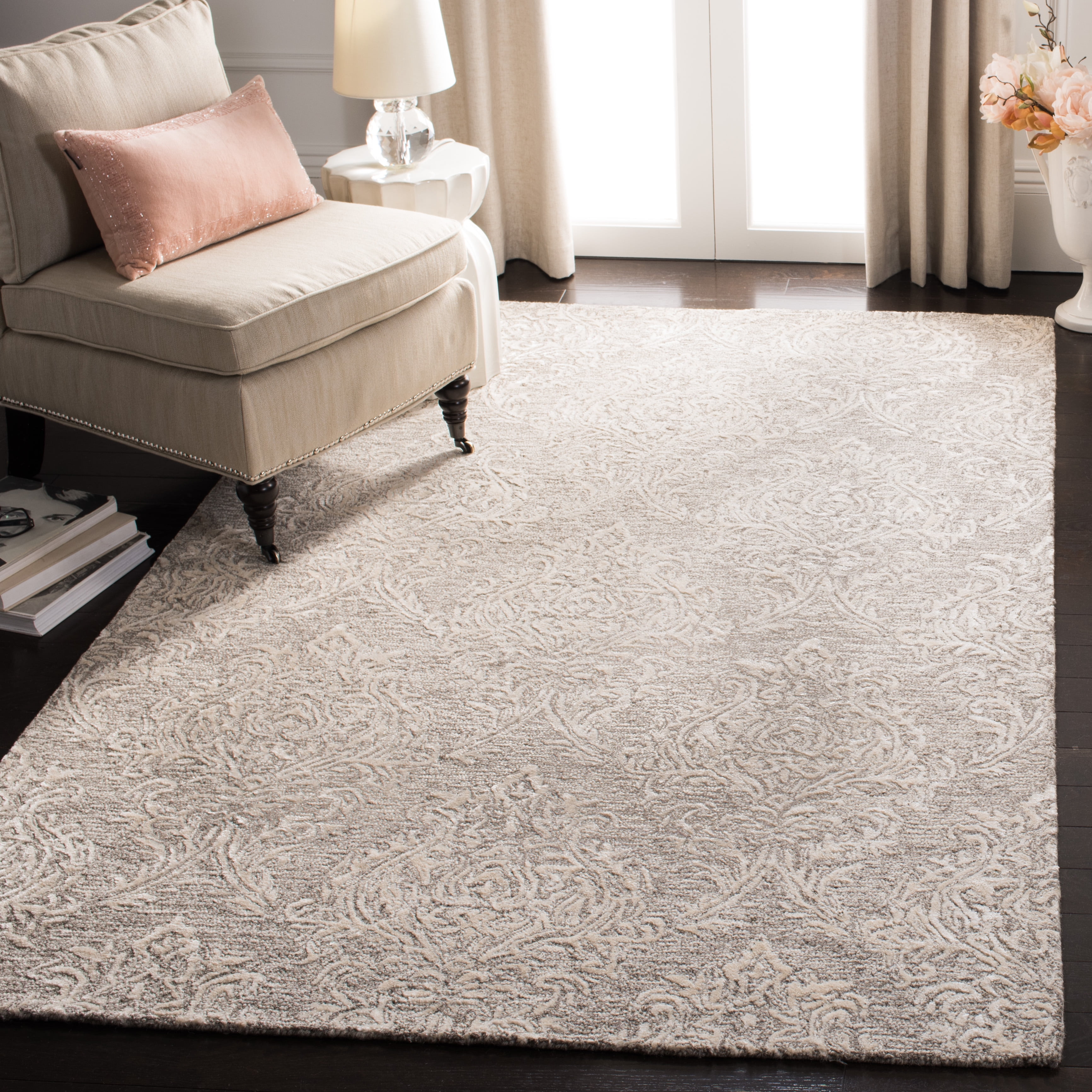 SAFAVIEH Glamour Tiana Damask Area Rug, Grey/Ivory, 5' x 8'