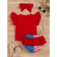 thumbnail image 4 of Franhais Independence Day Baby Girls Outfit, Ruffle Sleeve T-Shirt + Printing Pantie + Hairband Set for Toddlers, 0-24 Months, 4 of 9