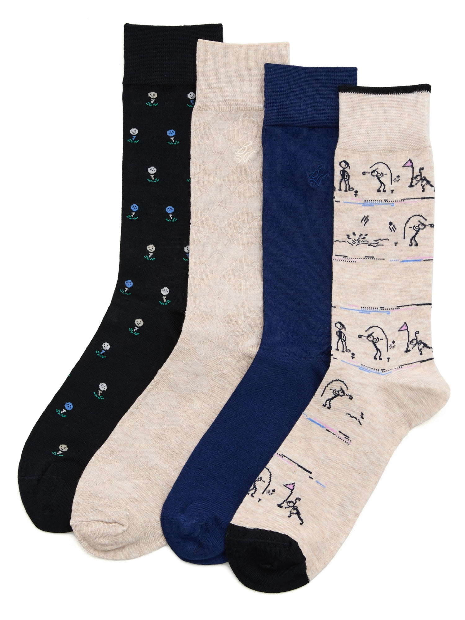 Ben Hogan Men's Stick Figure Golfing Novelty Socks, 4-Pack, Sizes 7-12