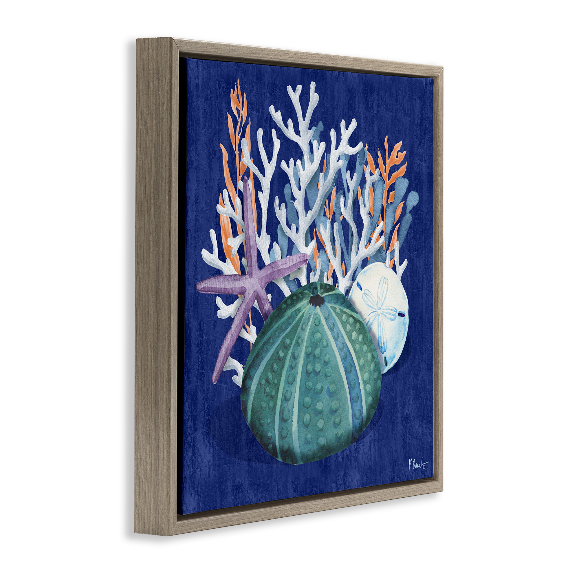 Stupell Industries Monterey Urchin & Coral Coastal Painting Brown Floater Framed Canvas Art Print Wall Art, 18 x 18