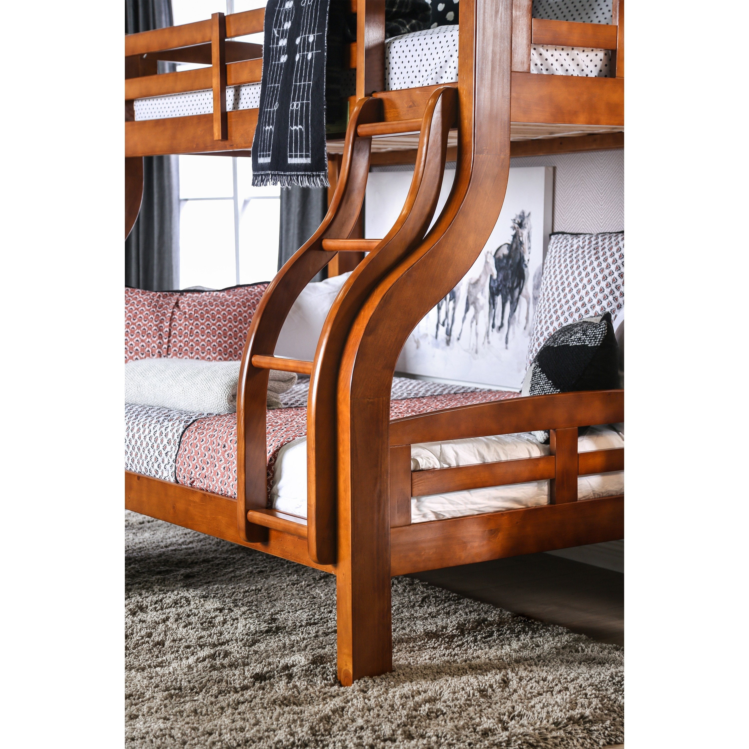 Furniture Of America Utaria Curvy Transitional Twin Over Full Bunk Furniture Of America Utaria Curvy Transitional Twin Over Full Bunk Bed By Foa Oak Finish Wood Com