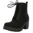 thumbnail image 1 of Soda Women's Faux Suede Combat Lug Block Heel Boot, Black, 5.5 M US, 1 of 4