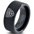 thumbnail image 1 of Tungsten Football Player Band Ring 9mm Men Women Comfort Fit Black Flat Cut Brushed Polished, 1 of 4