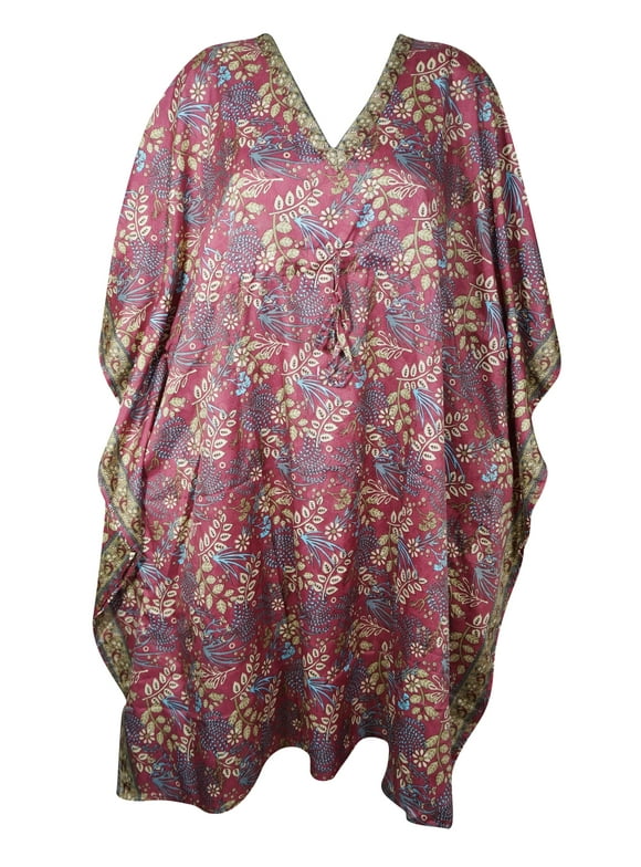 Mogul Women Silk Blend Kaftan Purple Dress L-4XL