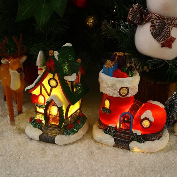 MXTPOV Artificial Resin Christmas Tree with LED Lights, Glitter Colour Castle Ornaments, Exquisite Christmas Decorations for Kids Party Home Decor, Christmas Gifts