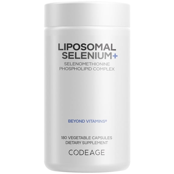 Codeage Selenium 200 mcg Supplement, 6-Month Supply, Immune Support, Mineral Cofactor Selenomethionine, Phospholipids, Vegan, Liposomal Delivery, 180 Capsules
