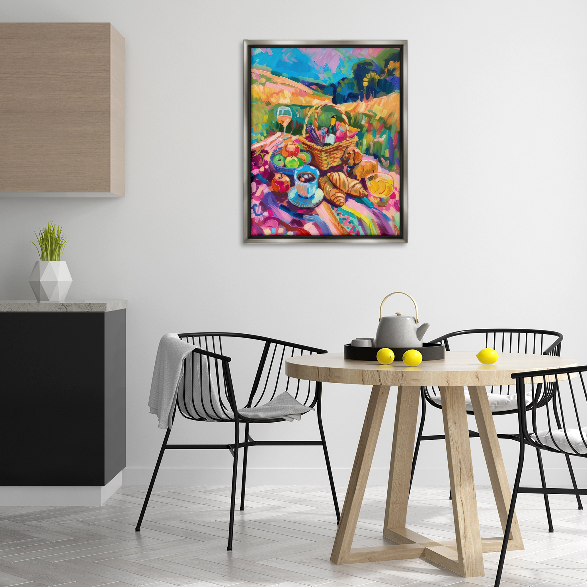Stupell Industries Bright Impressionist Picnic Food & Beverage Painting Gray Floater Framed Canvas Art Print Wall Art, 25 x 31