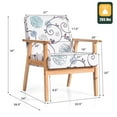 thumbnail image 3 of Costway Modern Rubber Wood Linen Sponge Floral Accent Armchair, White and blue, 3 of 11