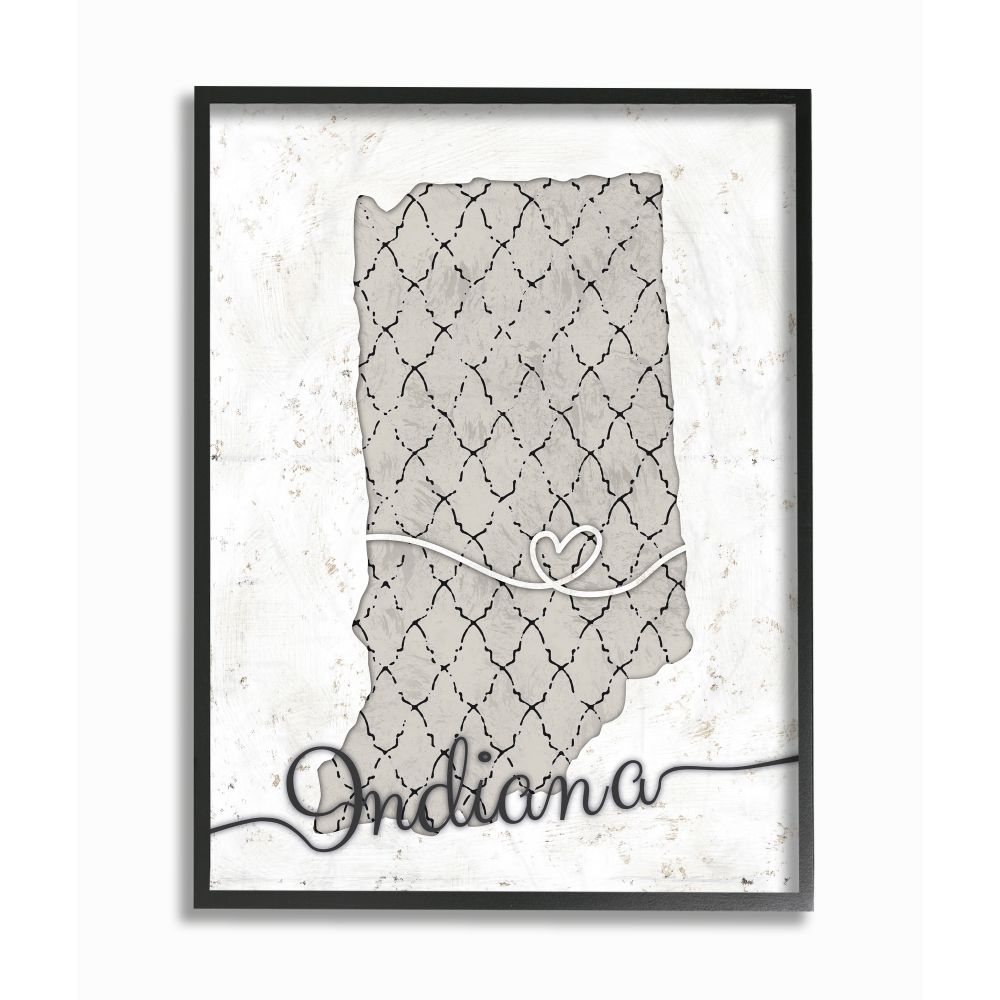 Stupell Industries Indiana Patterned Grey US State Design Framed Wall Art by Ziwei Li