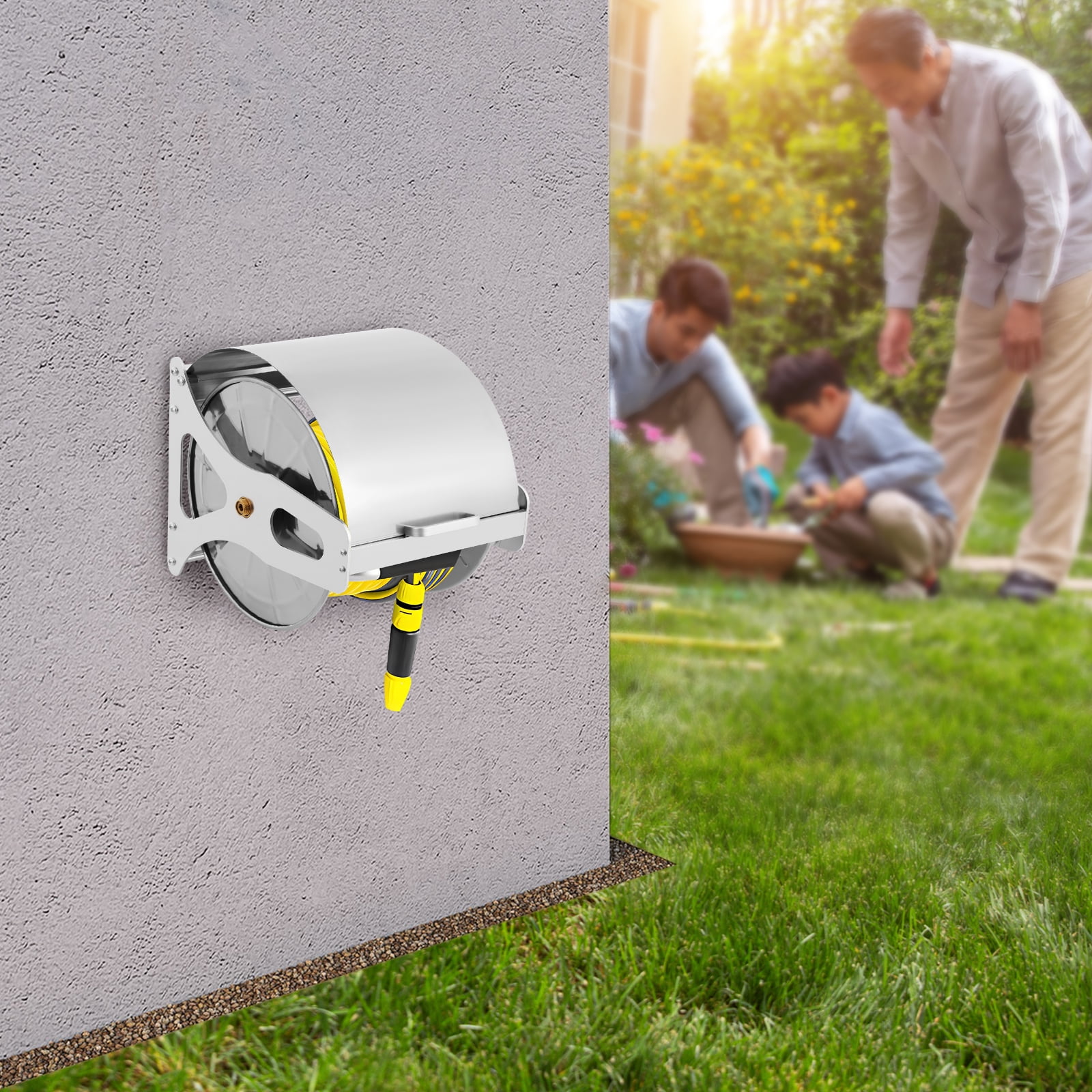 Hose Reel Organizer, 164.04ft Capacity, 360° Rotating Nozzle, Weather-Resistant, Keeps Hoses Neat for Gardening and Cleaning