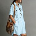 thumbnail image 6 of Miqool Women's Cotton Lapel Shirt Dress Casual Short Sleeve Button Front Utility Mini Dress with Pockets Loose Fit Summer Dress, 6 of 8