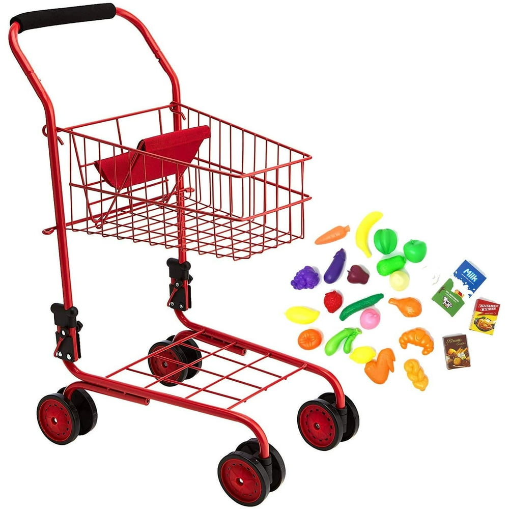 The New York Doll Collection Toy Shopping Cart for Kids Includes Food