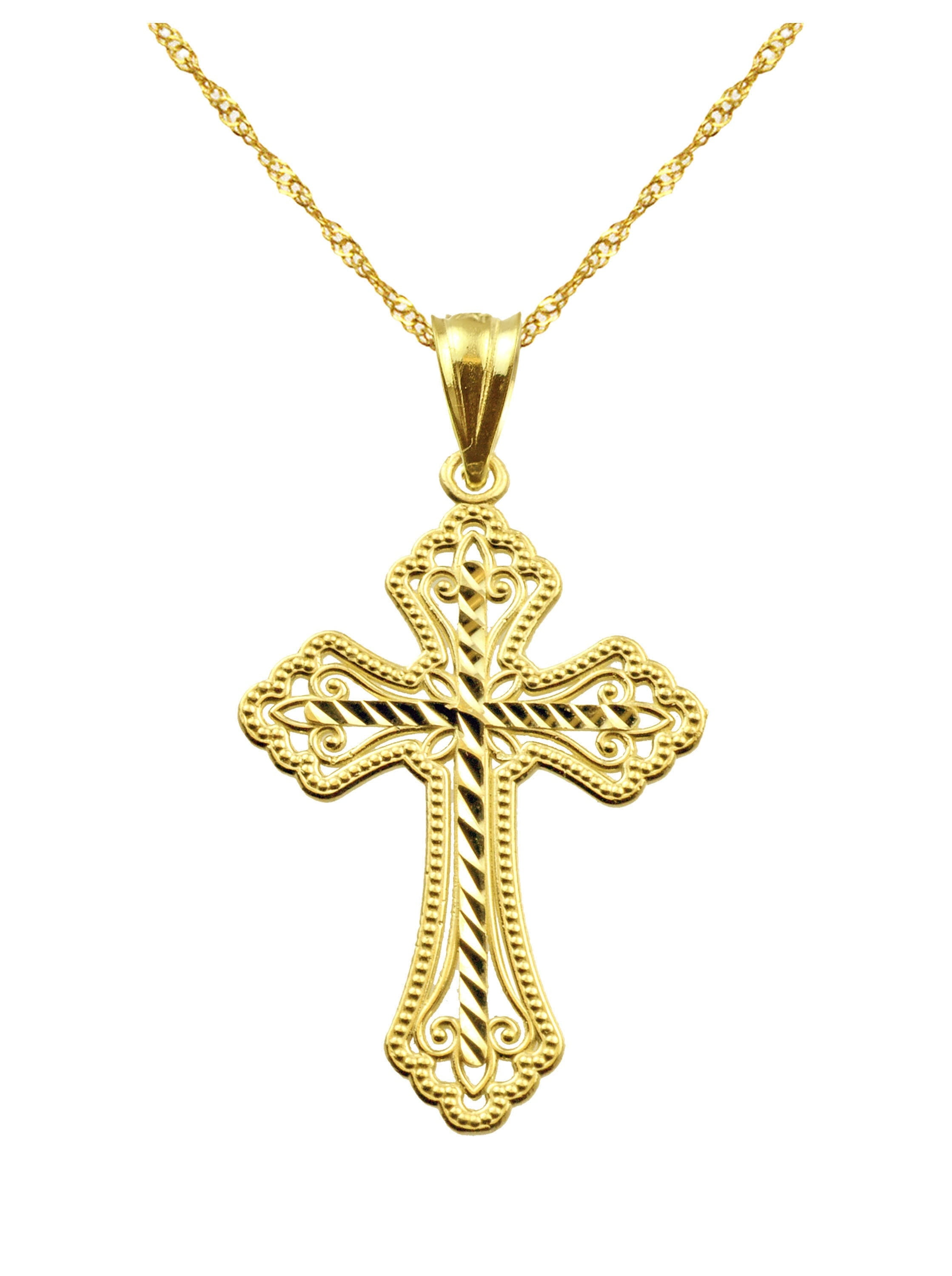 Handcrafted 10kt Yellow Gold Diamond-Cut Cross Charm Pendant