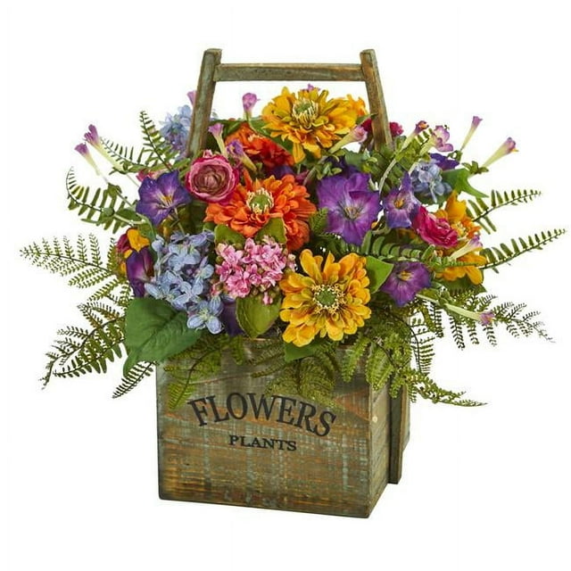 Nearly Natural 1548 Mixed Floral Artificial Arrangement in Wood Basket