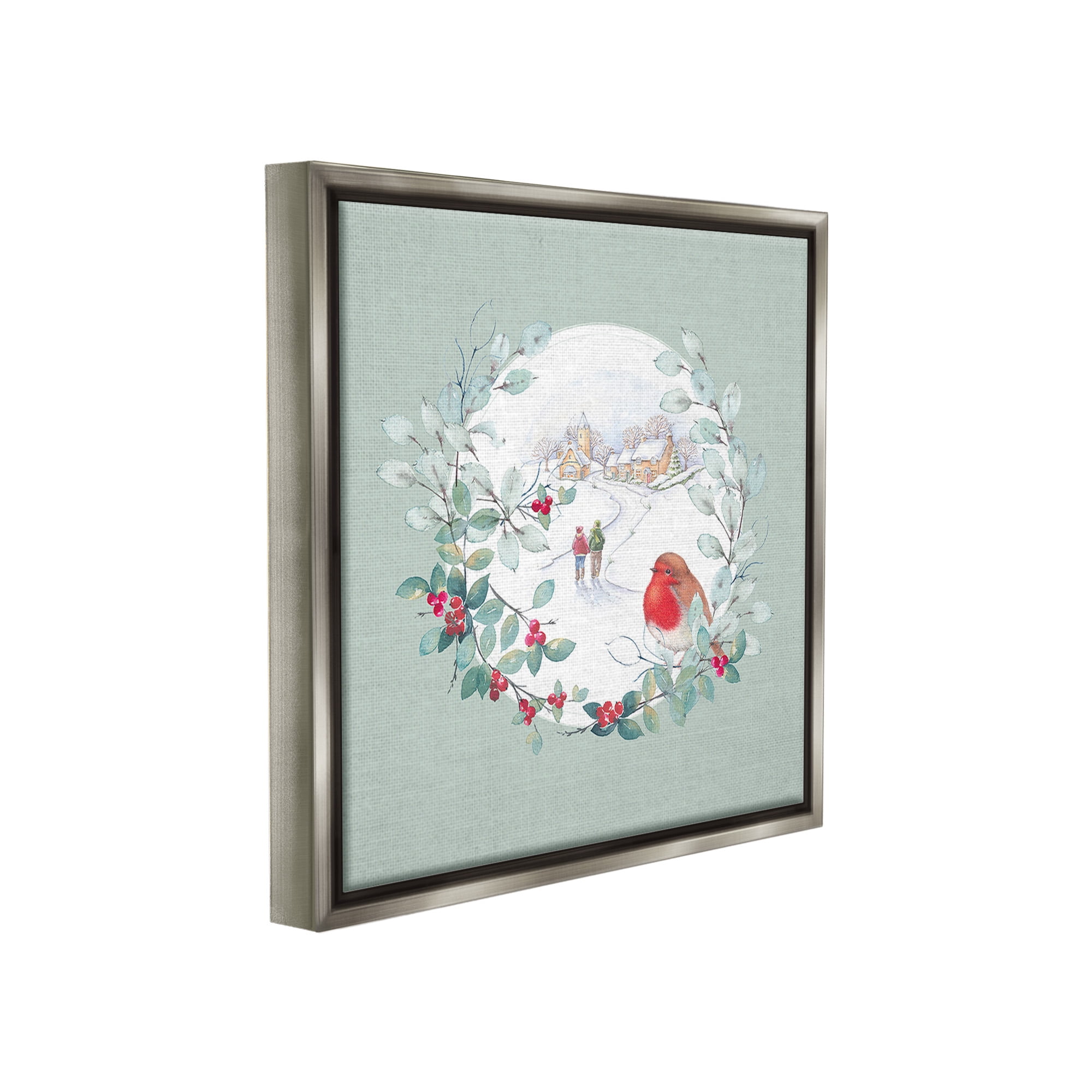 Stupell Industries Winter Scene with Border Holiday Painting Gray Floater Framed Canvas Art Print Wall Art, 18 x 18