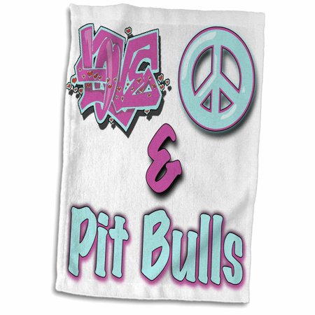 3dRose Love Peace And Pit Bulls In Blue And Purple - Towel  15 by 22-inch