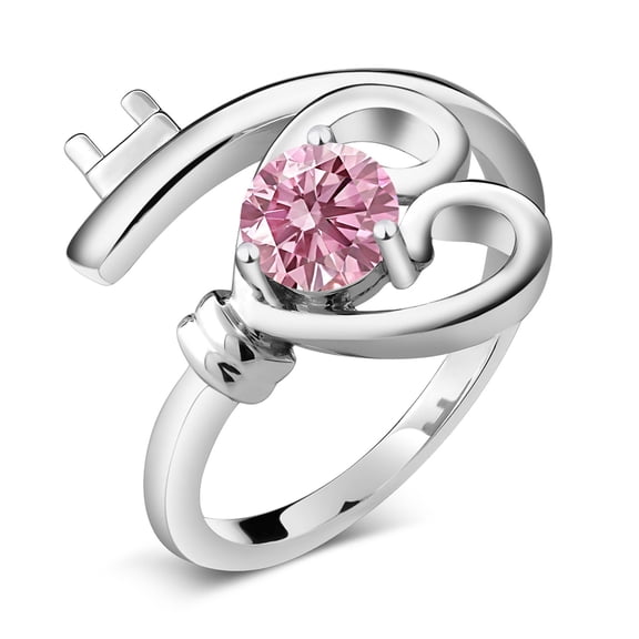 Gem Stone King 925 Sterling Silver Pink Lab Grown Diamond Engagement Ring for Women | 0.50 Cttw | Round 5MM | Gemstone April Birthstone | Size 7