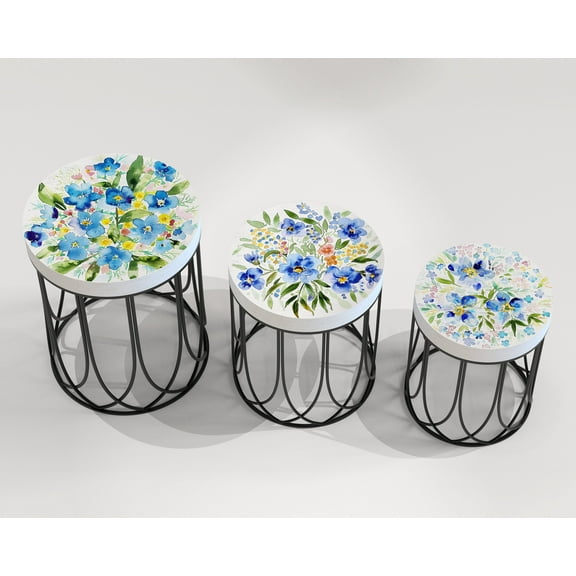 Spring Forget-Me-Nots Accent Table | Farmhouse Floral Side Table for Patio