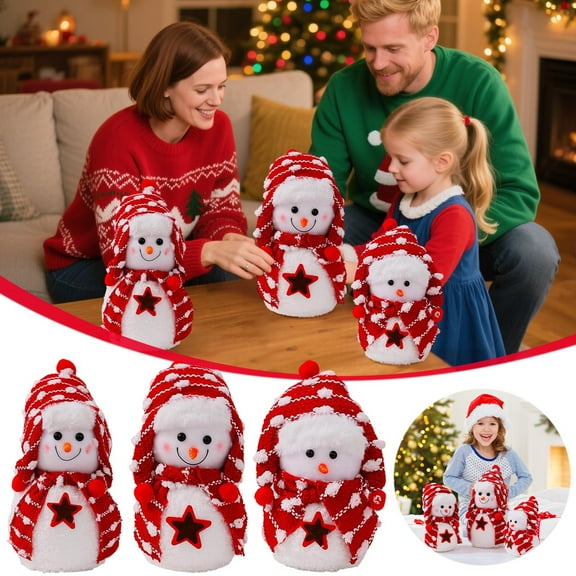 Snowman Decor Tabletop Snowman Collectible, 12 Inch Mini Figurine with Faux Knit Scarf & Hat for Shelf or Entryway Instant Centerpiece for Dining & Coffee Tables