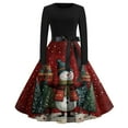 thumbnail image 4 of Christmas Dresses for Women Women's Fashion Round Casual Slim Fit Christmas Print Large Swing Long Sleeve Dress for Holiday Party,Red,L, 4 of 5