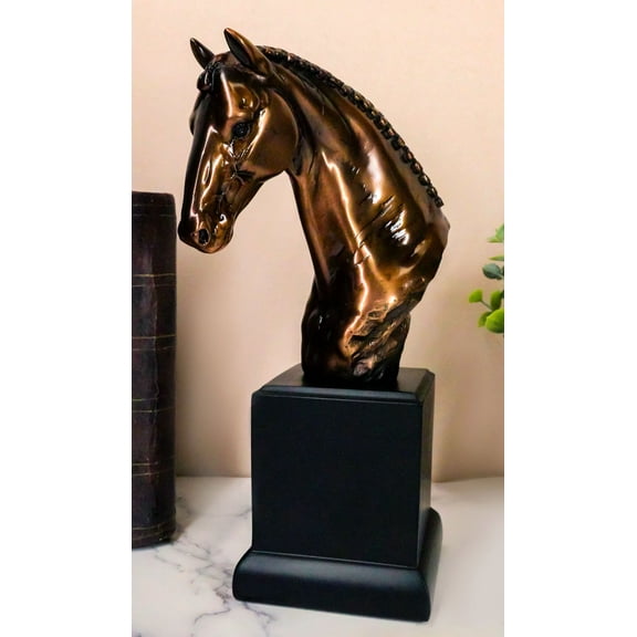 Rustic Western Braided Mane Horse Stallion Head Bust 9"H Figurine With Base
