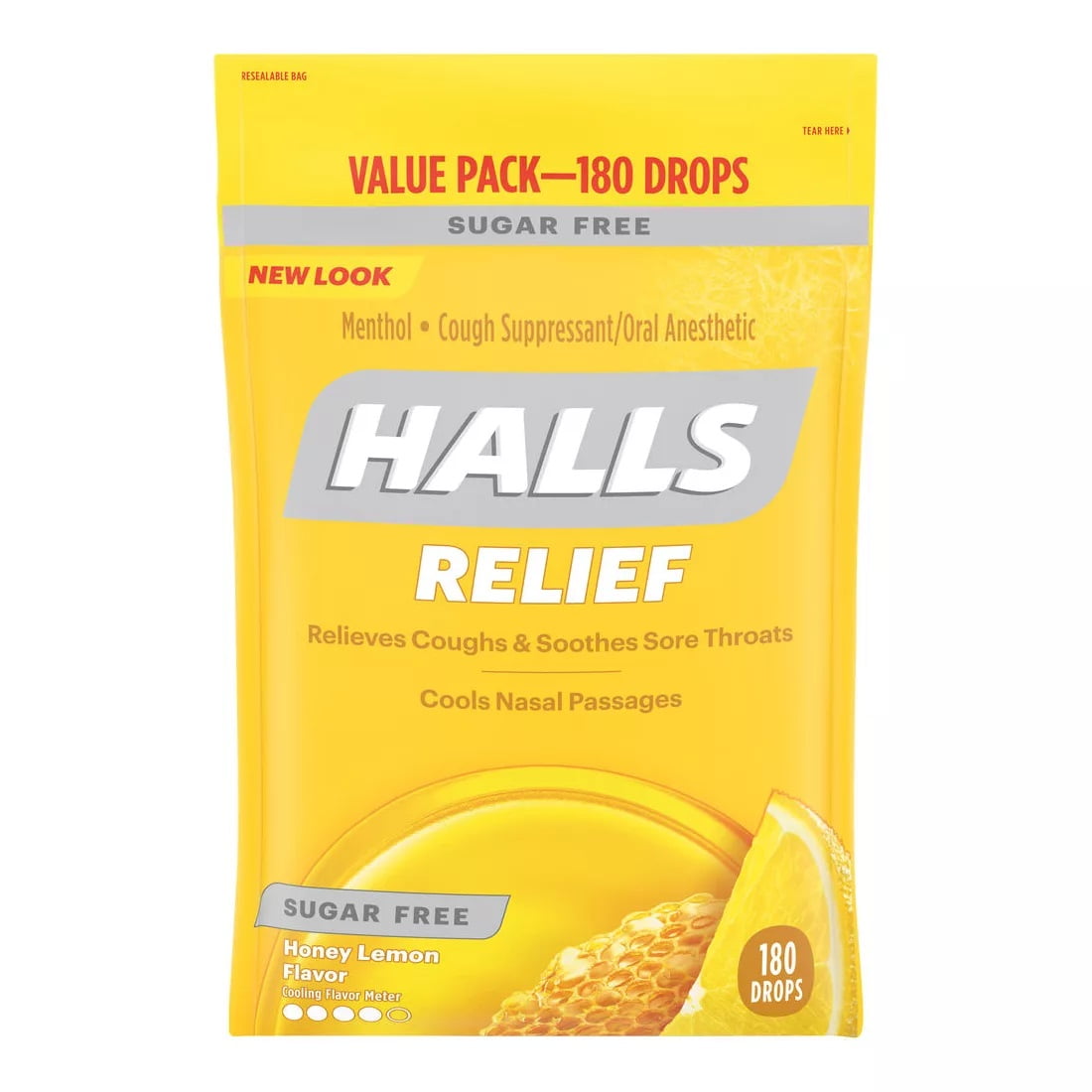 Halls Sugar-Free Honey Lemon Cough Suppressant Drops, 180 ct
