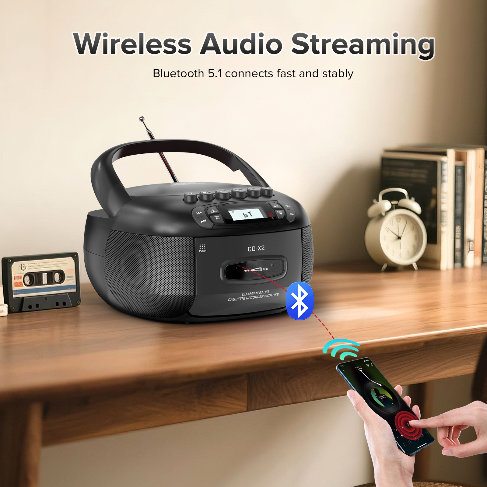 KUEPHOM CD Cassette Boombox with Bluetooth and AM/FM Radio photo 3