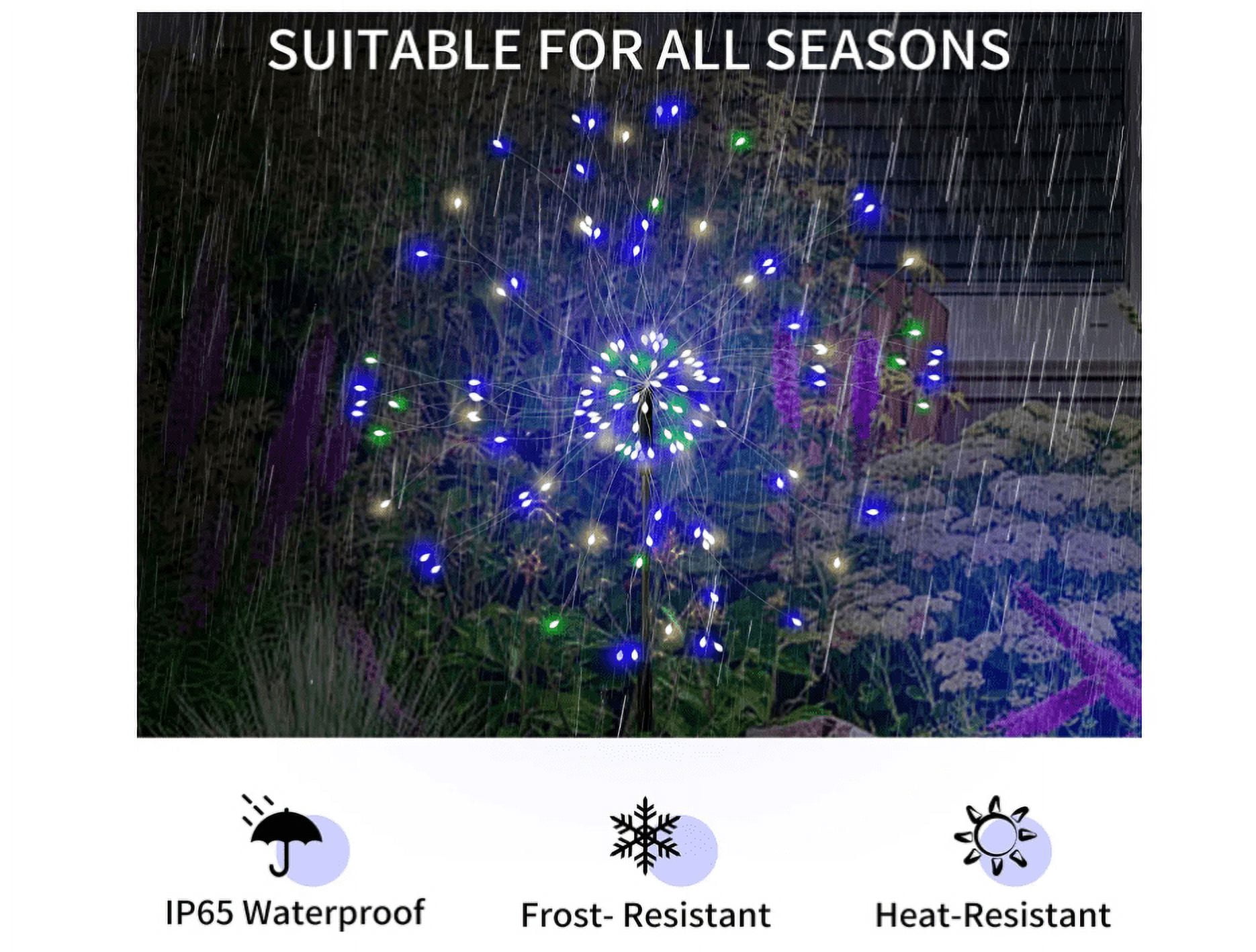 Solar Garden Lights, Outdoor Firework Lights, 3 Pack 120 LED Solar Lights Decorative Stake with Remote, 8 Modes DIY Landscape Light Waterproof Lamps for Walkway Pathway Backyard Lawn(Colorful)